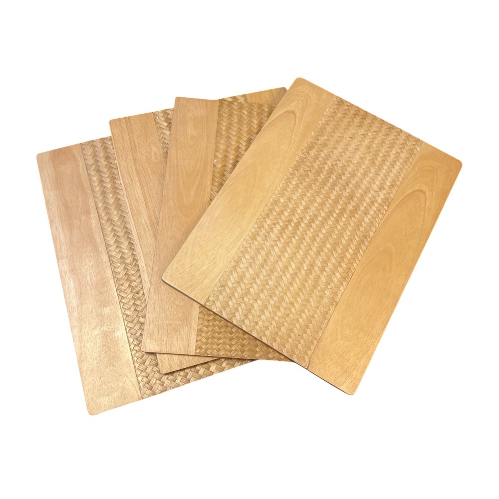 Cloverleaf Placemats Set of 4 Brown Woven Wood Bamboo Boho Dining Mats